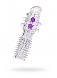 Гелевая прозрачная насадка с шариками и шипами - 14 см. - Toyfa Basic - в Кургане купить с доставкой