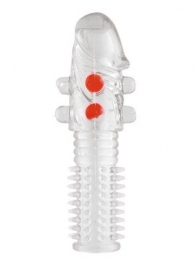 Гелевая прозрачная насадка с шариками и шипами - 14 см. - Toyfa Basic - в Кургане купить с доставкой