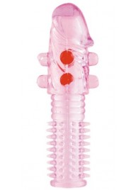 Гелевая розовая насадка с шариками и шипами - 14 см. - ToyFa - в Кургане купить с доставкой