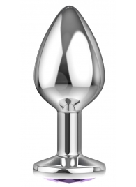 Малая серебристая анальная пробка Diamond Purple Sparkle Small с фиолетовым кристаллом - 7 см. - Lola Games - купить с доставкой в Кургане