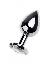 Серебристая анальная пробка с прозрачным кристаллом-сердцем - 8 см. - ToyFa - купить с доставкой в Кургане