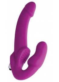 Ярко-розовый безремневой вибрострапон Evoke Vibrating Strapless Silicone Strap-on Dildo - XR Brands - купить с доставкой в Кургане