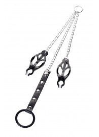 Черно-серебристые зажимы для сосков с кольцом для пениса TOYFA Metal - ToyFa - купить с доставкой в Кургане