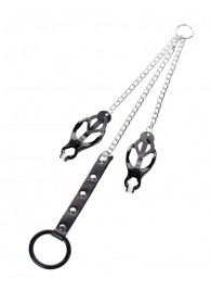 Черно-серебристые зажимы для сосков с кольцом для пениса TOYFA Metal - ToyFa - купить с доставкой в Кургане