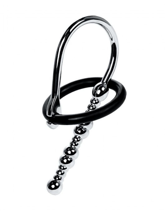 Серебристый уретральный плаг-бусины TOYFA Metal с мягким фиксириющим кольцом - ToyFa - купить с доставкой в Кургане