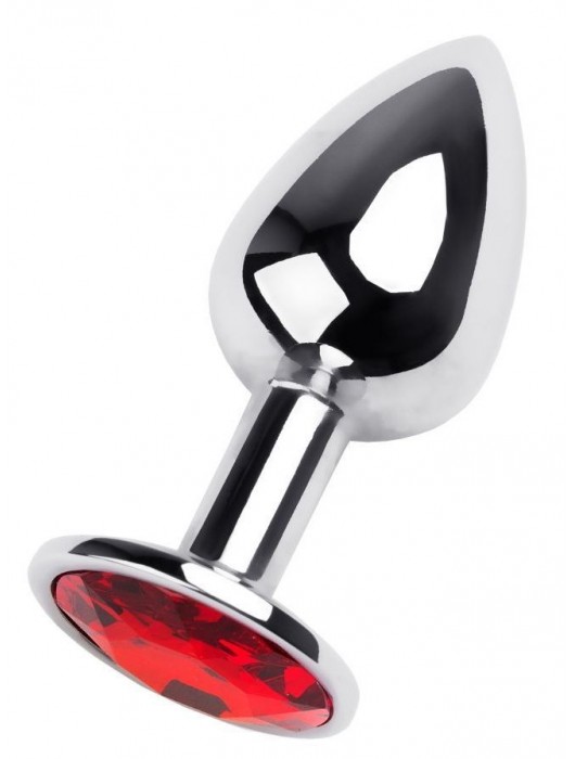 Маленькая коническая серебристая анальная пробка с красным кристаллом - 7 см. - ToyFa - купить с доставкой в Кургане