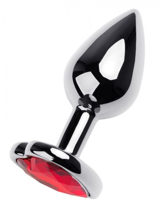 Серебристая коническая анальная пробка с красным кристаллом-сердечком - 7 см. - ToyFa - купить с доставкой в Кургане