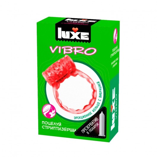 Розовое эрекционное виброкольцо Luxe VIBRO  Поцелуй стриптизёрши  + презерватив - Luxe - в Кургане купить с доставкой