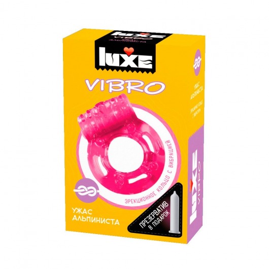 Розовое эрекционное виброкольцо Luxe VIBRO  Ужас Альпиниста  + презерватив - Luxe - в Кургане купить с доставкой