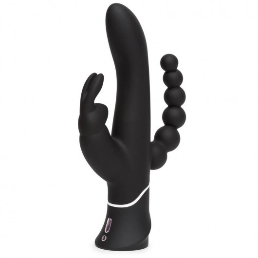 Черный перезаряжаемый вибратор Triple Curve Rechargeable Rabbit Vibrator - 25,4 см. - Happy Rabbit