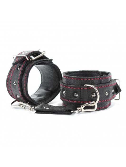 Черные оковы с шипами и контрастной строчкой - БДСМ Арсенал - купить с доставкой в Кургане