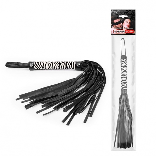 Черная многохвостовая плеть с круглой ручкой-зеброй - 39 см. - Notabu - купить с доставкой в Кургане