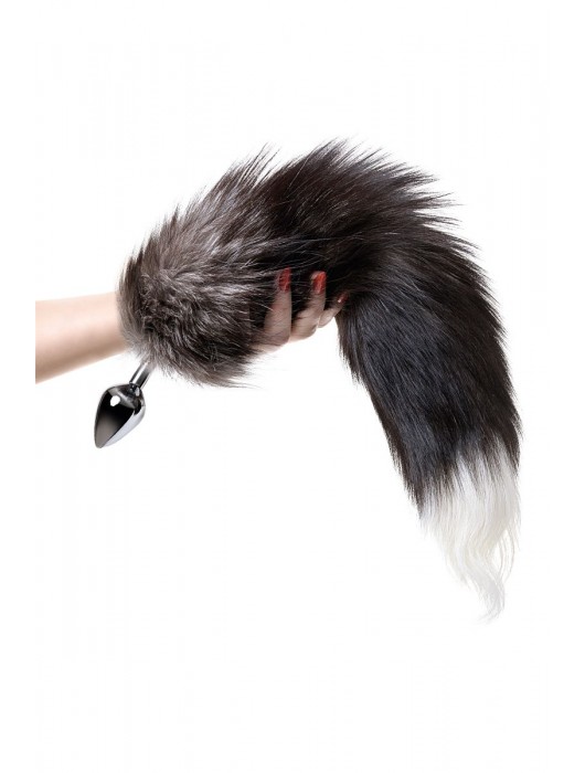 Серебристая металлическая анальная втулка с хвостом чернобурой лисы - размер S - ToyFa - купить с доставкой в Кургане