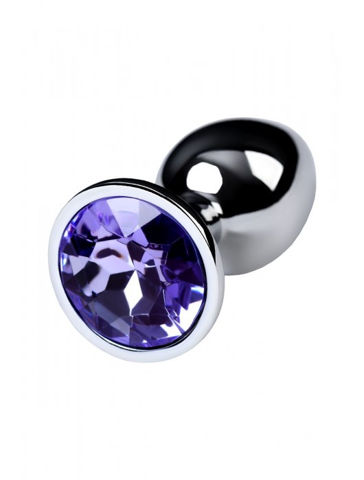 Серебристая конусовидная анальная пробка с фиолетовым кристаллом - 7 см. - ToyFa - купить с доставкой в Кургане