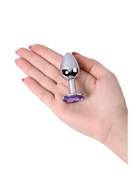 Серебристая конусовидная анальная пробка с фиолетовым кристаллом - 7 см. - ToyFa - купить с доставкой в Кургане