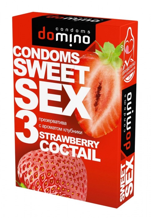 Презервативы для орального секса DOMINO Sweet Sex с ароматом клубничного коктейля  - 3 шт. - Domino - купить с доставкой в Кургане