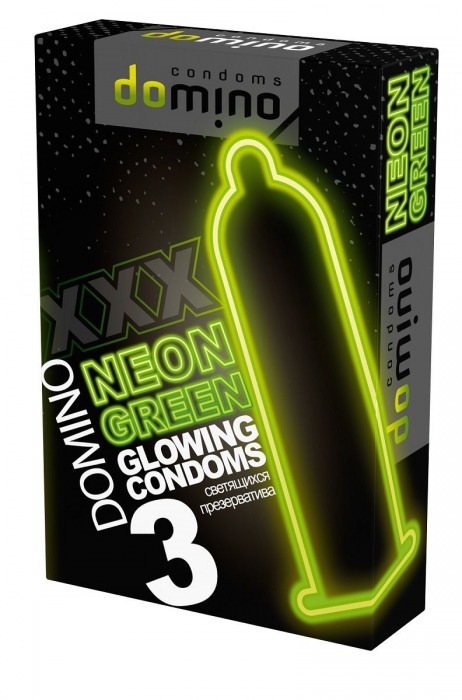 Презервативы DOMINO Neon Green со светящимся в темноте кончиком - 3 шт. - Domino - купить с доставкой в Кургане