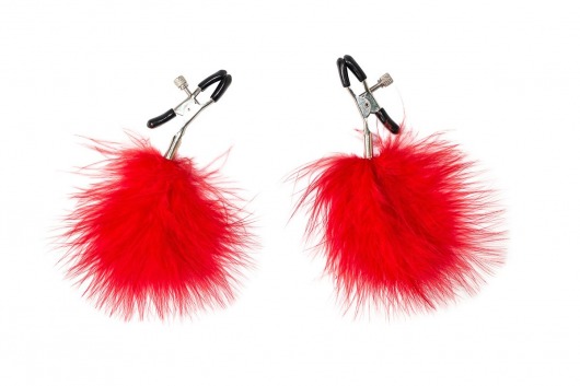 Зажимы на соски с красным пухом Euphoric - Lola Games - купить с доставкой в Кургане