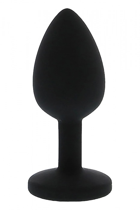 Черная гладкая анальная пробка с розовым кристаллом - 7 см. - Dream Toys