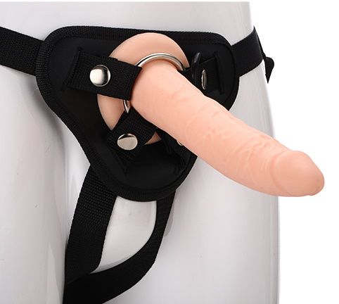 Телесный страпон на черных трусиках STRAP ON REAL DILDO - 20 см. - Dream Toys - купить с доставкой в Кургане