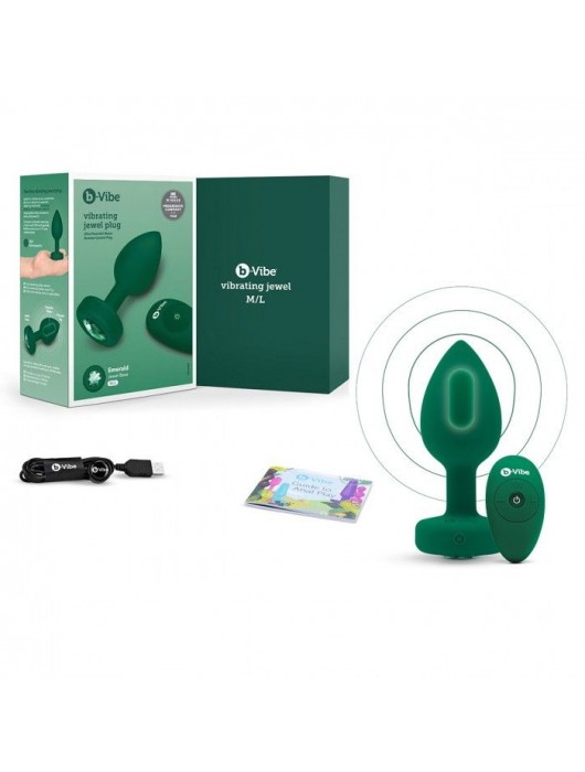 Зеленая анальная вибровтулка с кристаллом Vibrating Jewel Plug M/L - 10,5 см. - b-Vibe