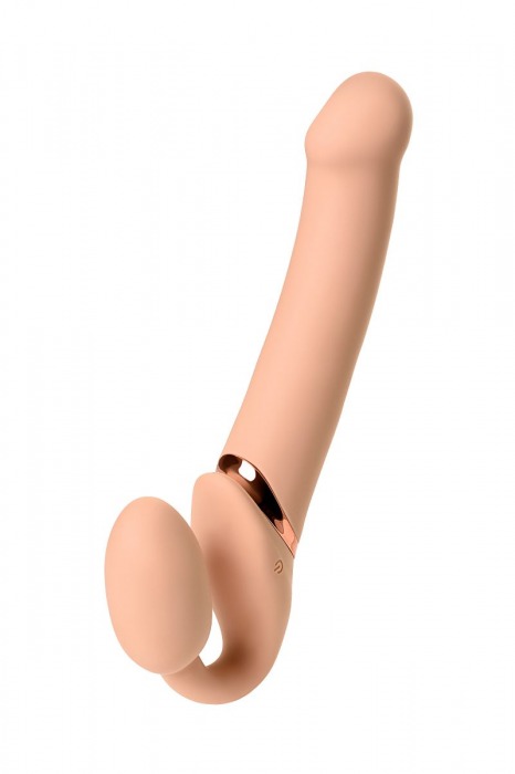 Телесный безремневой вибрострапон Vibrating Bendable Strap-On L - Strap-on-me - купить с доставкой в Кургане