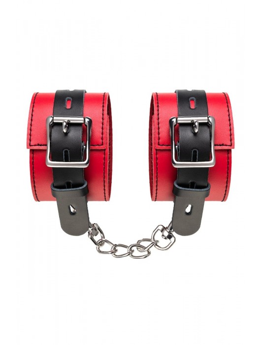 Красно-черные оковы на ноги из кожи - ToyFa - купить с доставкой в Кургане