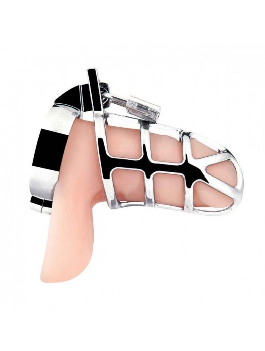 Серебристая металлическая клетка для члена с замком Enslave Cock Cage - BlueLine - купить с доставкой в Кургане