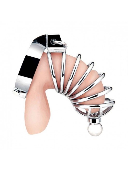 Серебристая клетка для члена Urethral Play Cage - BlueLine - купить с доставкой в Кургане
