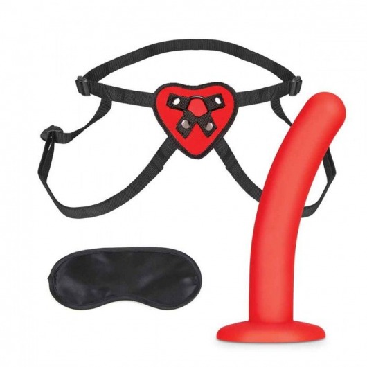 Красный поясной фаллоимитатор Red Heart Strap on Harness   5in Dildo Set - 12,25 см. - Lux Fetish - купить с доставкой в Кургане