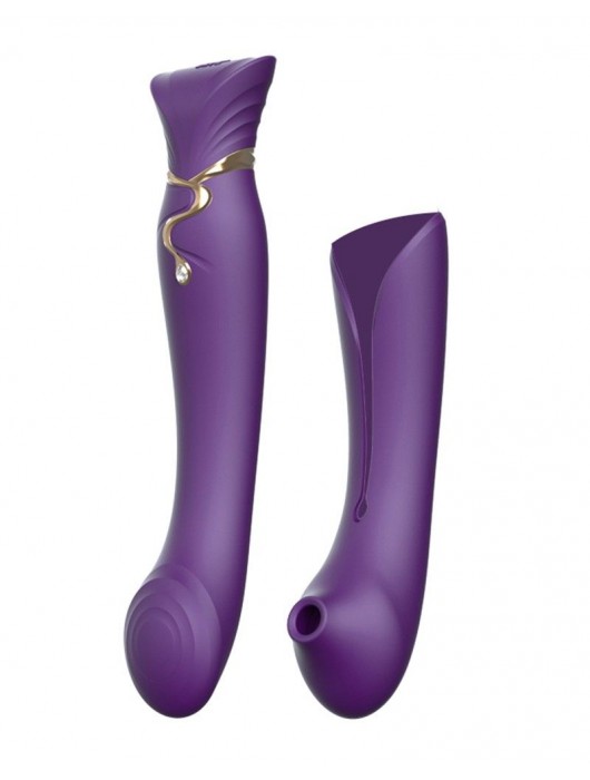 Фиолетовый вибромассажёр с дополнительной насадкой Queen - 21,6 см. - Zalo