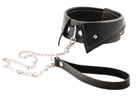 Черный ошейник-воротничок с металлическим поводком - Crazy Handmade - купить с доставкой в Кургане