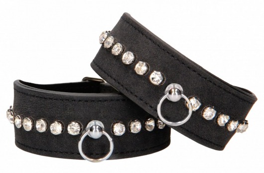 Черные наручники Diamond Studded Wrist Cuffs - Shots Media BV - купить с доставкой в Кургане