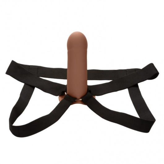 Коричневый фаллопротез из силикона Extension with Harness - 15,75 см. - California Exotic Novelties - купить с доставкой в Кургане