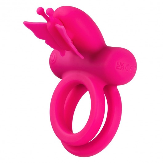 Розовое эрекционное виброкольцо Silicone Rechargeable Dual Butterfly Ring - California Exotic Novelties - в Кургане купить с доставкой