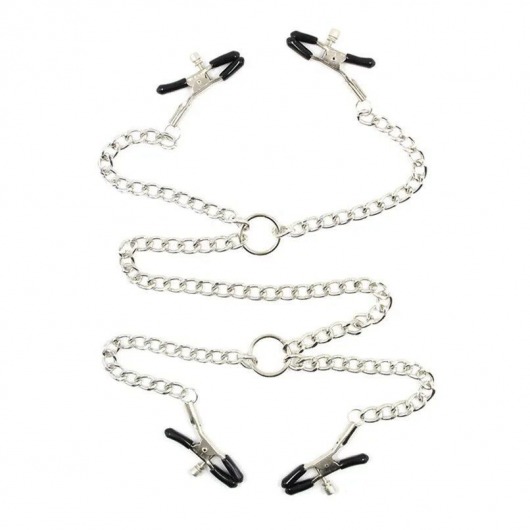 Серебристые зажимы для сосков и половых губ на тонкой цепочке - Notabu - купить с доставкой в Кургане