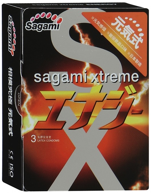 Презервативы Sagami Xtreme ENERGY с ароматом энергетика - 3 шт. - Sagami - купить с доставкой в Кургане