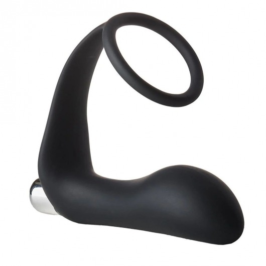 Черное эрекционное кольцо с вибропробкой Vibrating Anal Plug With Cockring - Dream Toys - в Кургане купить с доставкой