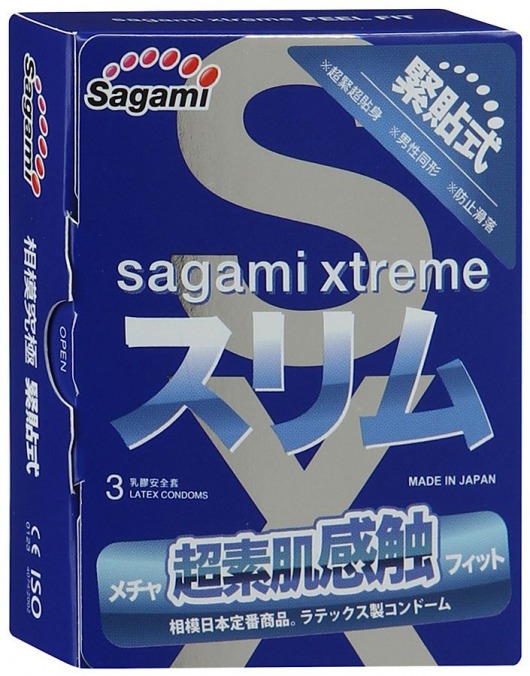 Розовые презервативы Sagami Xtreme FEEL FIT 3D - 3 шт. - Sagami - купить с доставкой в Кургане