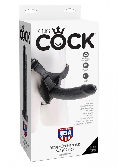 Страпон Harness со съемной чёрной насадкой King Cock 9 - 23 см. - Pipedream - купить с доставкой в Кургане