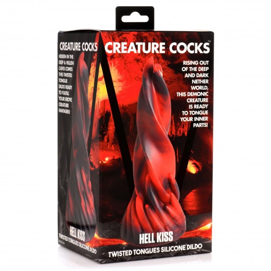 Красно-черный фантазийный фаллоимитатор Hell Kiss Twisted Tongues Silicone Dildo - 18,8 см. - XR Brands