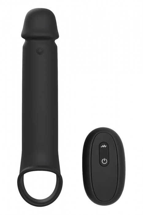 Черная насадка-удлинитель с вибрацией Vibrating Extender With Remote - Dream Toys - в Кургане купить с доставкой