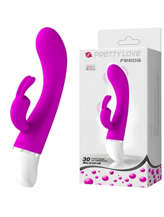 Лиловый вибратор Freda с зайчиком - 18,9 см. - Baile