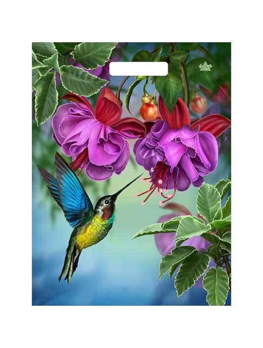 Пакет с принтом в виде колибри в цветах с вырубной ручкой (31х40 см) - Сима-Ленд - купить с доставкой в Кургане