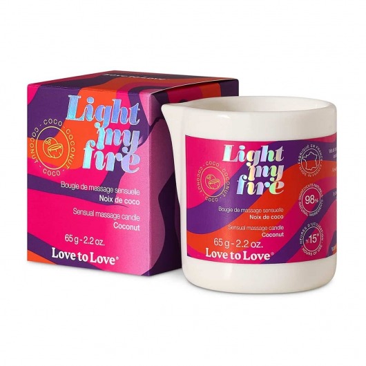 Массажная свеча Light My Fire Coconut с ароматом кокоса - 65 гр. - Love to Love - купить с доставкой в Кургане