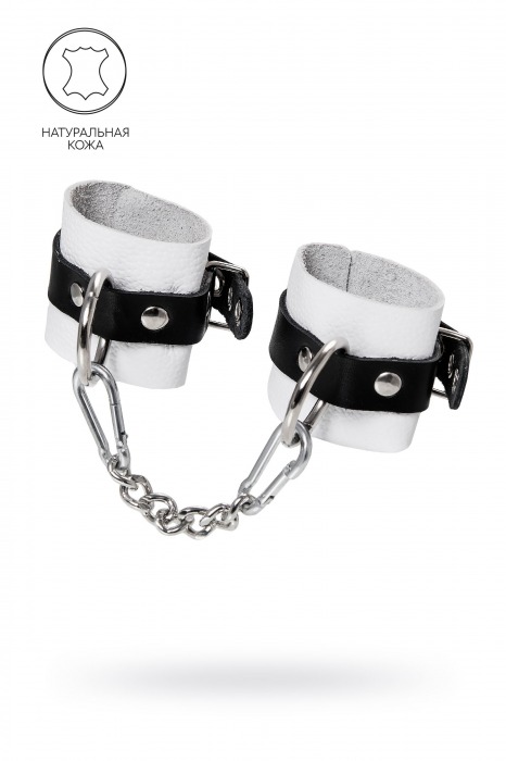 Бело-черные кожаные наручники с одним ремешком с люверсами - Pecado - купить с доставкой в Кургане