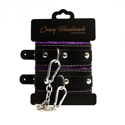 Черно-фиолетовые скругленные наручники с мягкой подкладкой - Crazy Handmade - купить с доставкой в Кургане