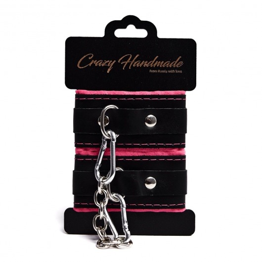Черно-розовые скругленные наручники с мягкой подкладкой - Crazy Handmade - купить с доставкой в Кургане