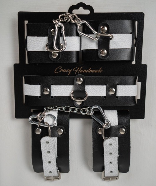 Набор фиксаторов из черной и белой натуральной кожи - Crazy Handmade - купить с доставкой в Кургане