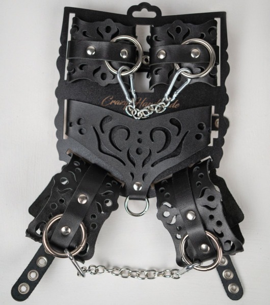 Черный ажурный кожаный набор фиксаций - Crazy Handmade - купить с доставкой в Кургане